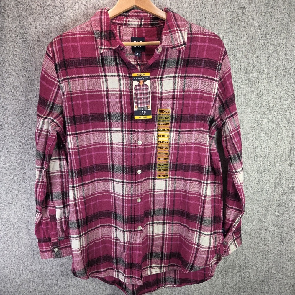 Gap‎ Boyfriend Purple Plaid Flannel Shirt Long Sleeve Medium NWT